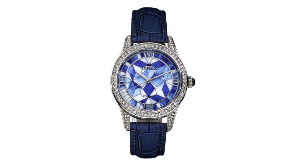 Empress Augusta Automatic Mosaic Mother-of-Pearl Leather-Band Watch, Silver/Blue, One Size, EMPEM3502