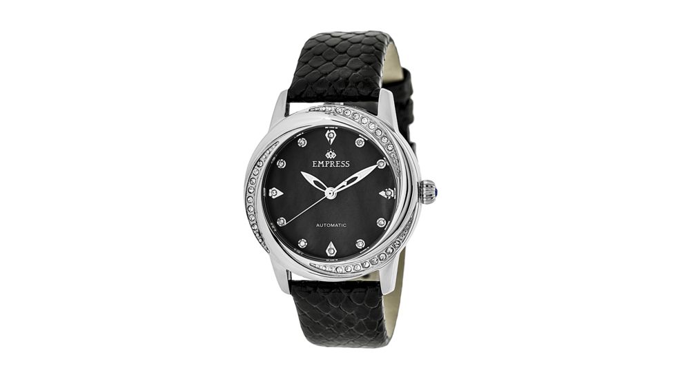 Empress Ayala Automatic Mother-Of-Pearl Leather-Band Watch, Silver/Black, Standard EMPEM1002