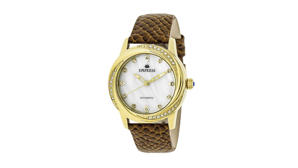 Empress Ayala Automatic Mother-Of-Pearl Leather-Band Watch, Gold/White, Standard EMPEM1005