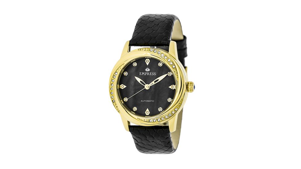 Empress Ayala Automatic Mother-Of-Pearl Leather-Band Watch, Gold/Black, Standard EMPEM1006