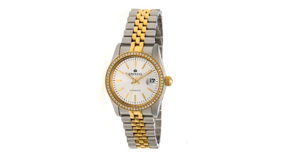 Empress Constance Crystal Surround Bracelet Watch w/Date, Silver&amp;Gold/Gold/White, Standard, EMPEM1505