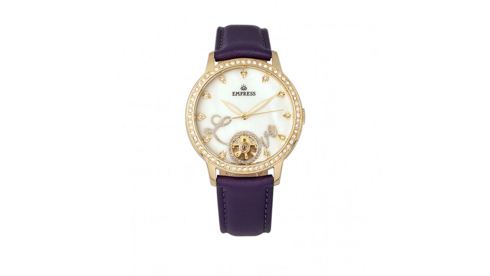 Empress Quinn Semi-Skeleton Dial Leather-Band Watch, Purple, EMPEM2705