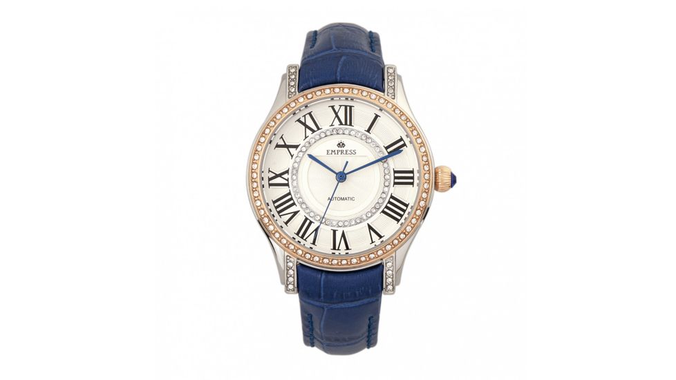 Empress Xenia Automatic Leather-Band Watch, Blue, EMPEM2602