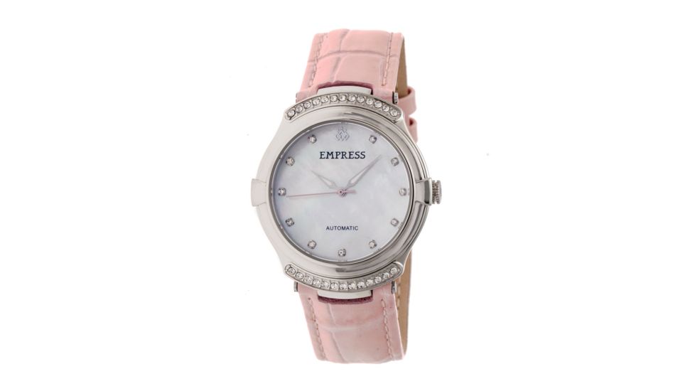 Empress Francesca Automatic MOP Leather-Band Watch, White/Light Pink EMPEM2202