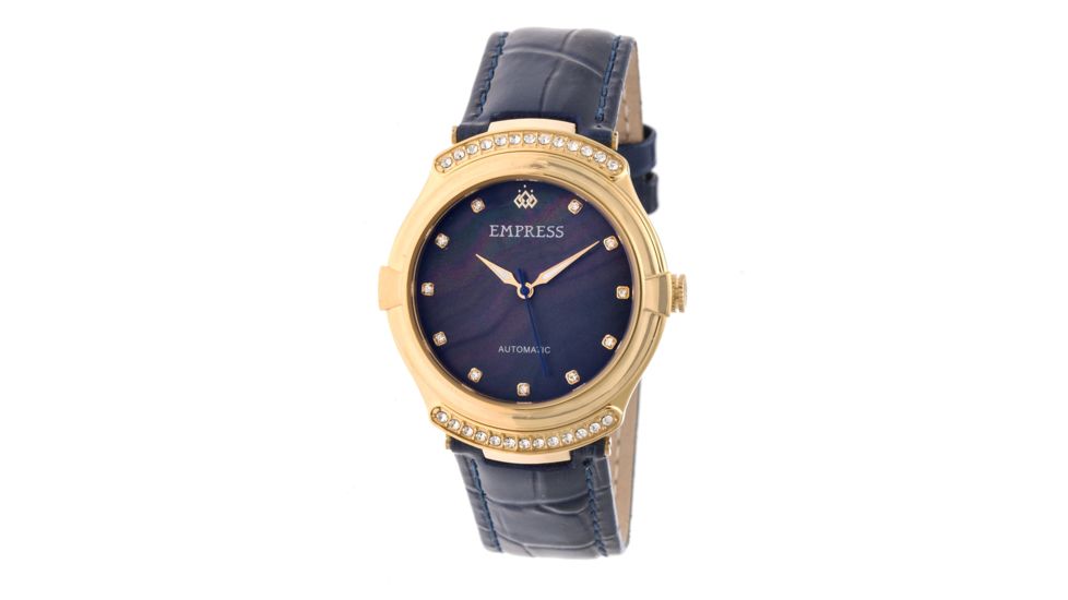 Empress Francesca Automatic MOP Leather-Band Watch, Black/Navy EMPEM2204