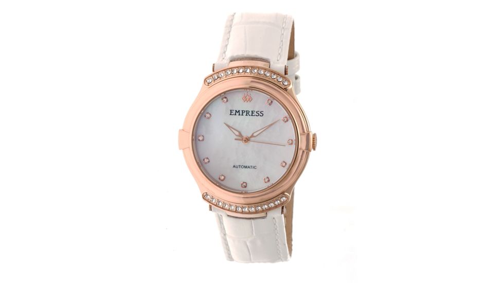 Empress Francesca Automatic MOP Leather-Band Watch, White/White EMPEM2205