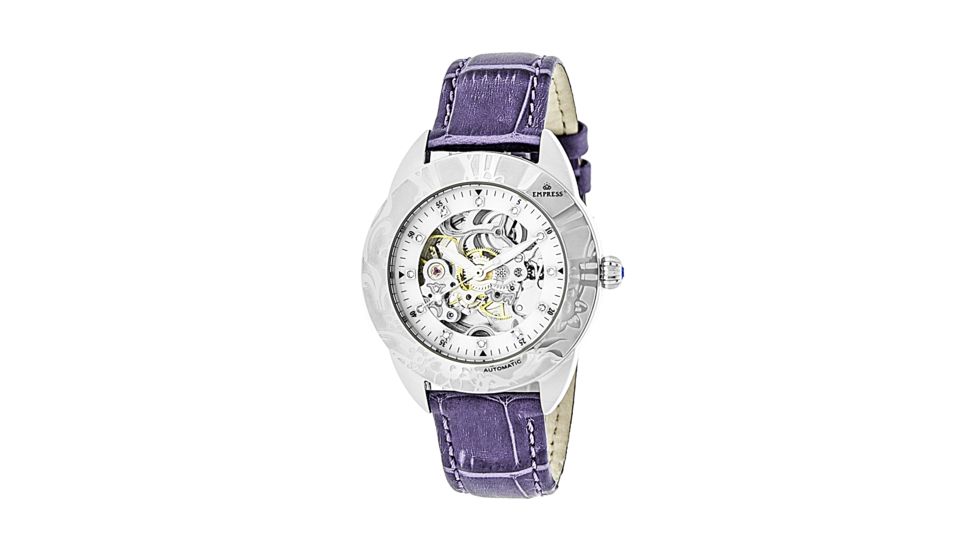 Empress Godiva Automatic Mother-Of-Pearl Skeleton Dial Leather-Band Watch, Silver/Purple, Standard EMPEM1105