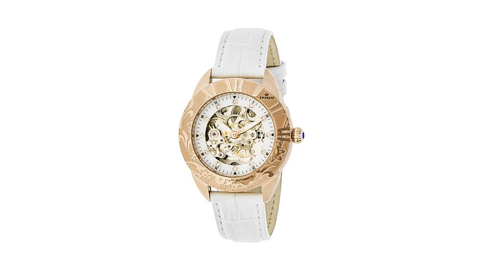 Empress Godiva Automatic Mother-Of-Pearl Skeleton Dial Leather-Band Watch, Rose Gold/White, Standard EMPEM1106