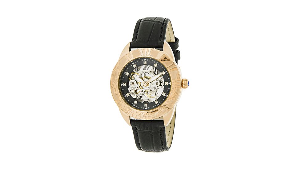 Empress Godiva Automatic Mother-Of-Pearl Skeleton Dial Leather-Band Watch, Rose Gold/Black, Standard EMPEM1107