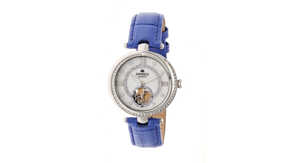 Empress Stella Semi-Skeleton Leather Band Watch, White/Purple EMPEM2103