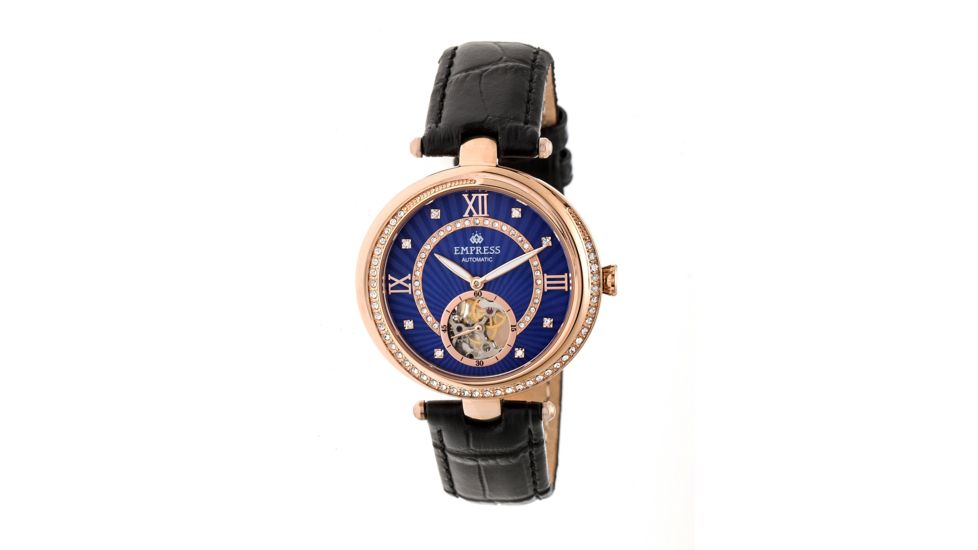 Empress Stella Semi-Skeleton Leather Band Watch, Purple/Black EMPEM2106