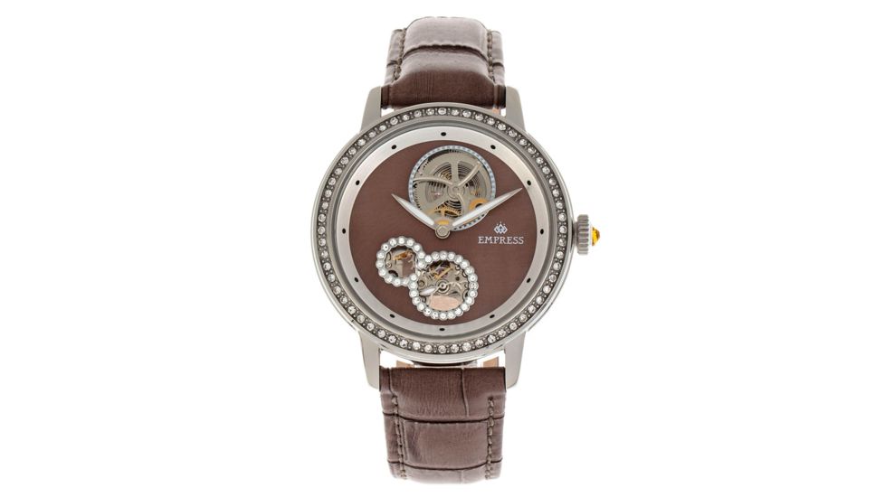 Empress Tatiana Automatic Semi-Skeleton Leather-Band Watch, Brown, One Size, EMPEM2903