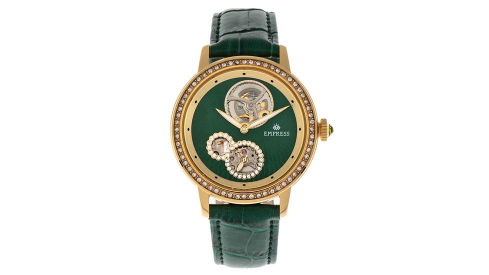 Empress Tatiana Automatic Semi-Skeleton Leather-Band Watch, Green, One Size, EMPEM2904