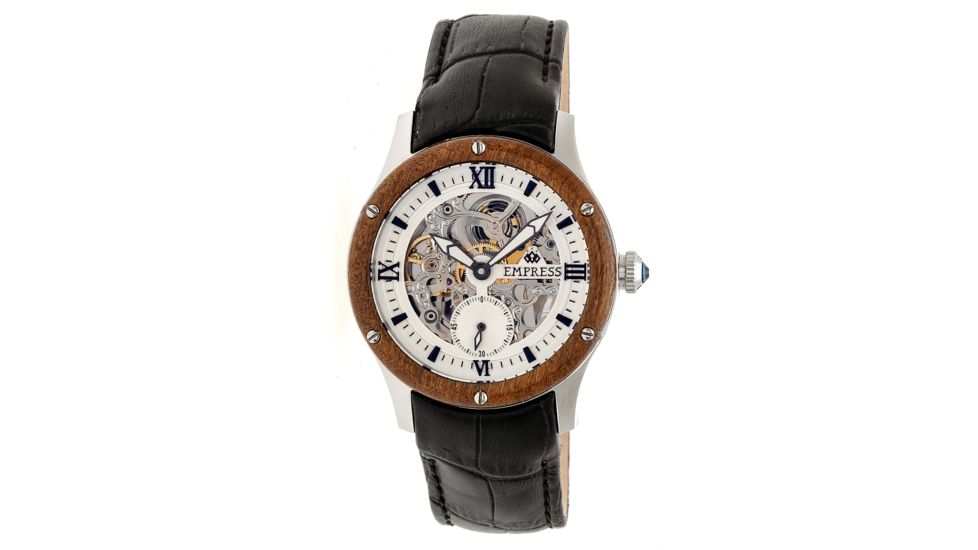 Empress Victoria Automatic Wood Bezel Skeleton Dial Leather-Band Watch, Silver/Silver/Black, Standard EMPEM1701