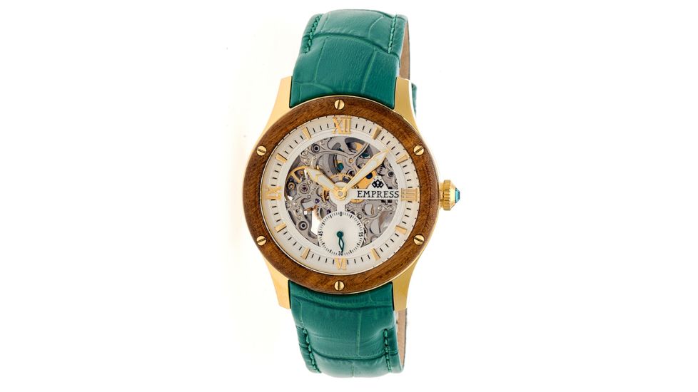 Empress Victoria Automatic Wood Bezel Skeleton Dial Leather-Band Watch, Gold/Silver/Turquoise, Standard EMPEM1703