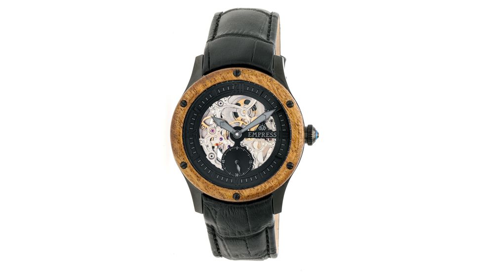 Empress Victoria Automatic Wood Bezel Skeleton Dial Leather-Band Watch, Black, Standard EMPEM1704