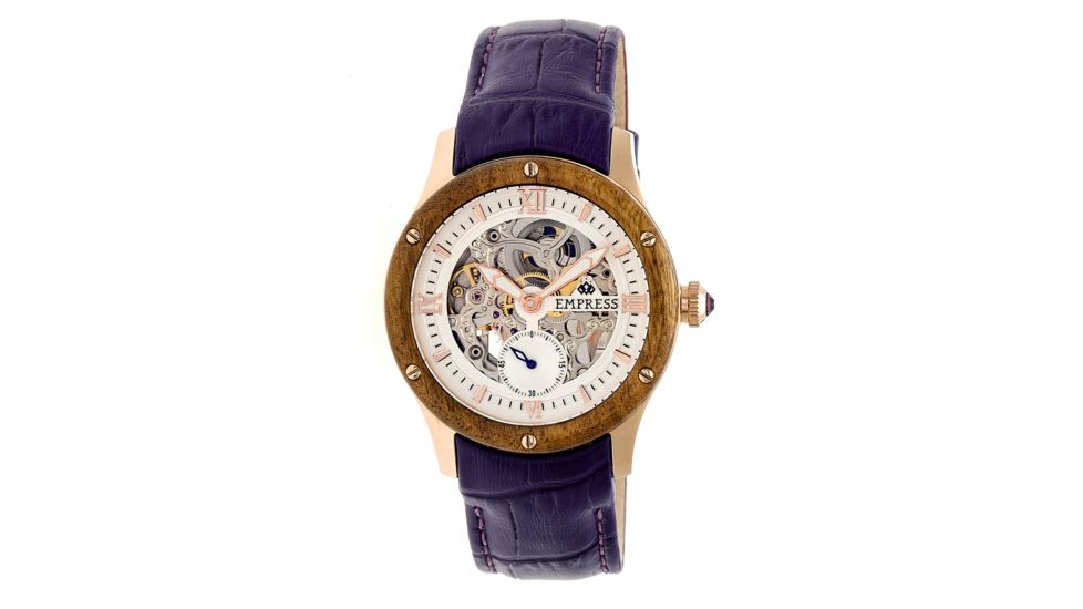 Empress Victoria Automatic Wood Bezel Skeleton Dial Leather-Band Watch, Rose Gold/Silver/Purple, Standard EMPEM1706