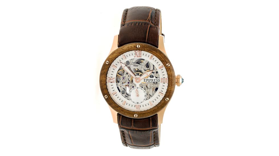 Empress Victoria Automatic Wood Bezel Skeleton Dial Leather-Band Watch, Rose Gold/Silver/Dark Brown, Standard EMPEM1707