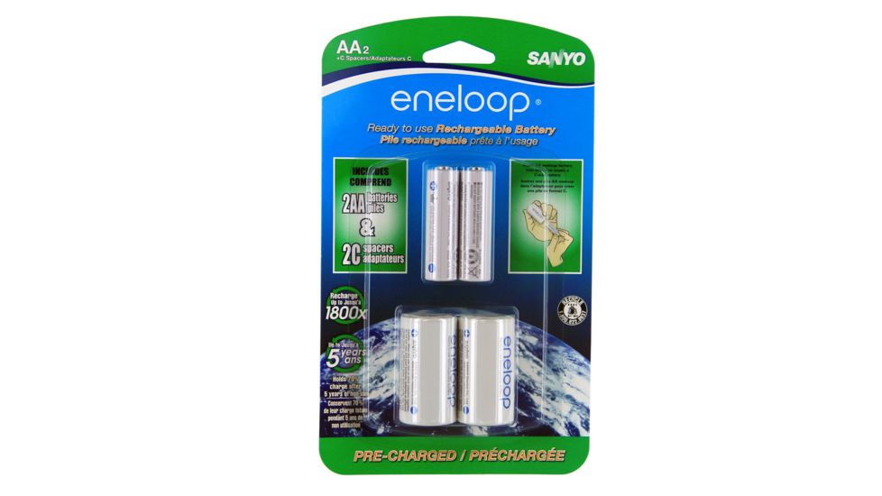 Eneloop Sanyo Rechargeable AA Batteries with Spacers, White, SEC-NCS-C2AAN