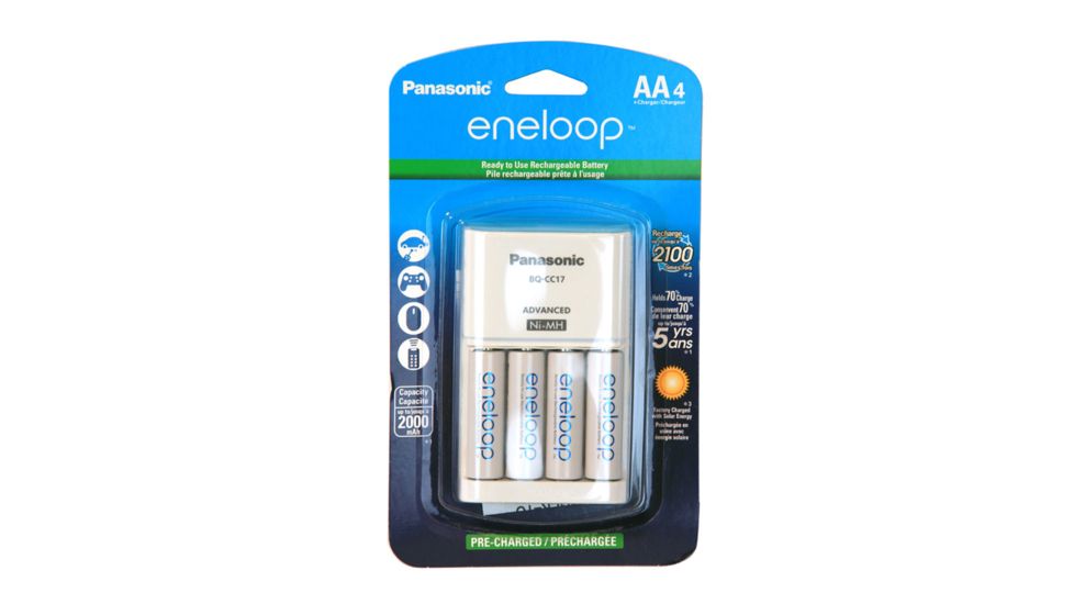 Eneloop Sanyo Universal 4-Position Charger Set with 4 AA Ni-MH Batteries 2nd Generation, White, ENELOOP-K-KJ17MCA4BA-CHR-4AA