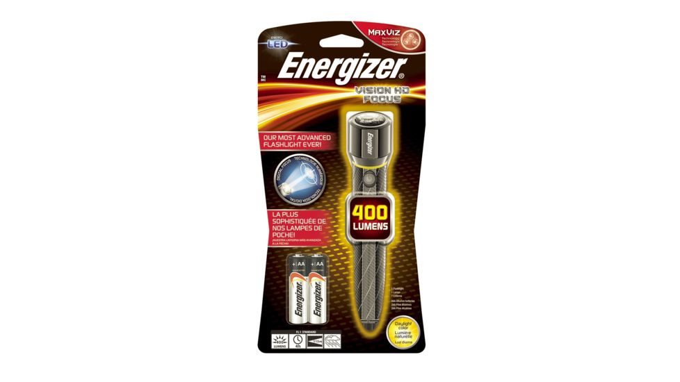 Energizer 2AA Vision Metal Handheld 400 Lumen Flashlight w/Digital Focus, EPMZH21E