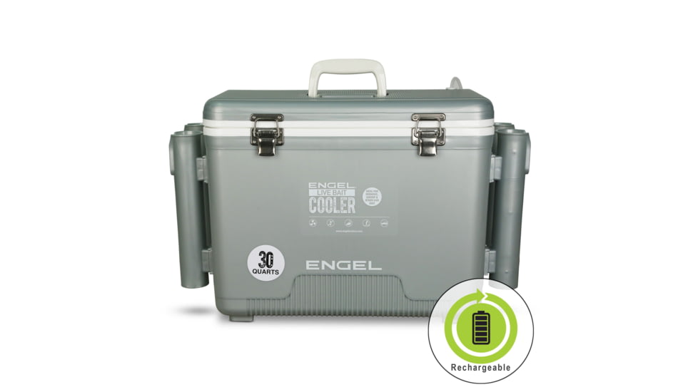 Engel Coolers Engel 30Qt Live bait Pro Cooler with AP4 XL Rechargeable Aerator, Rod Holders &amp; Stainless Hardware, LBC30T-RH-PRO