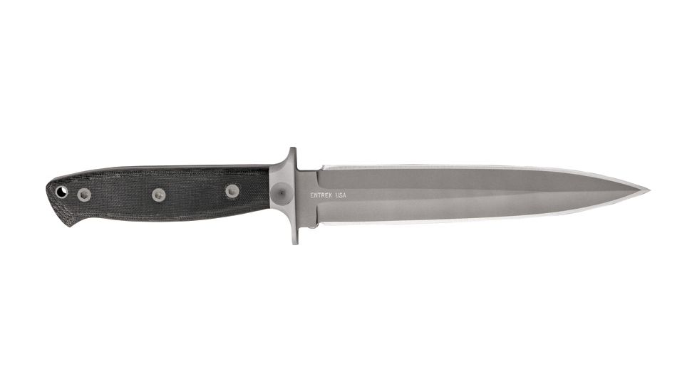 Entrek Close Combat Fixed Blade Knife, 7in, Double Edge Dagger Blade, Black Micarta Handle EN27