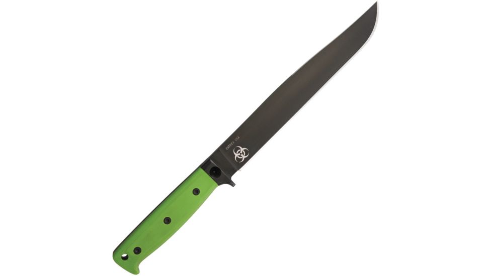Entrek Headhunter Fixed Blade Knife, 9.75in, 440C Steel, Standard Edge, Black, Green, G10 Handle EN42