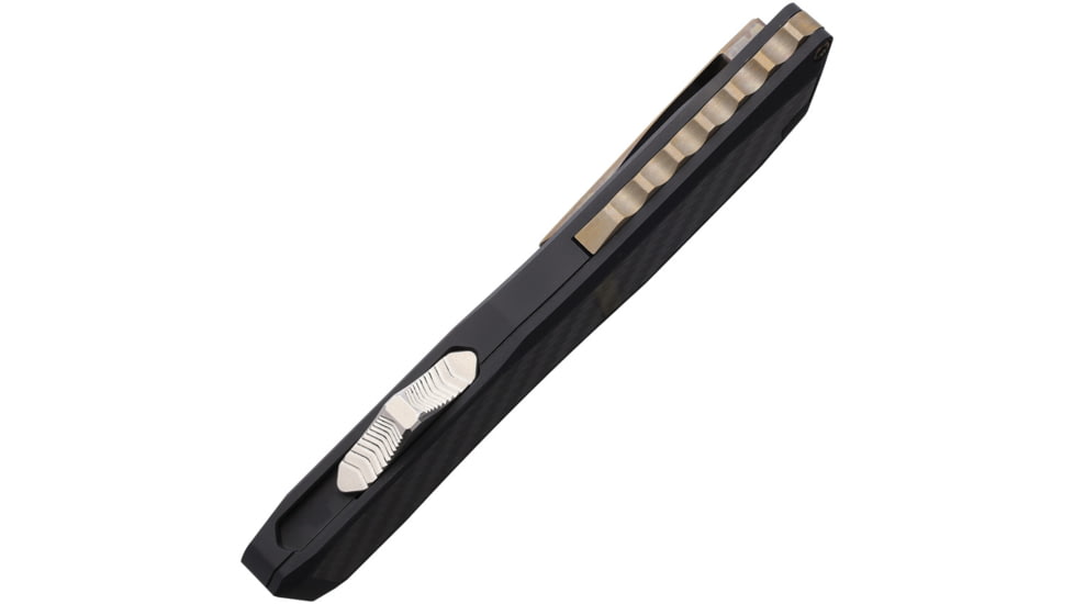 EOS Harpoon OTF Automatic Folding Knives, 5.38in Closed, 3.75in Two-Tone Double Edge MagnaCut Steel Dagger Blade, Black Aluminum Handle w/ Carbon Fiber Onlay, EOS122
