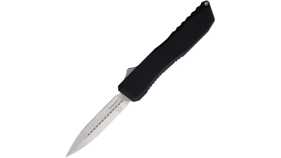 EOS Auto Harpoon OTF Automatic Folding Knife, 3.75in, MagnaCut Steel, Satin Dagger Blade, Black DLC Aluminum Handle, AUTO BLACK AND SATIN DAGGER
