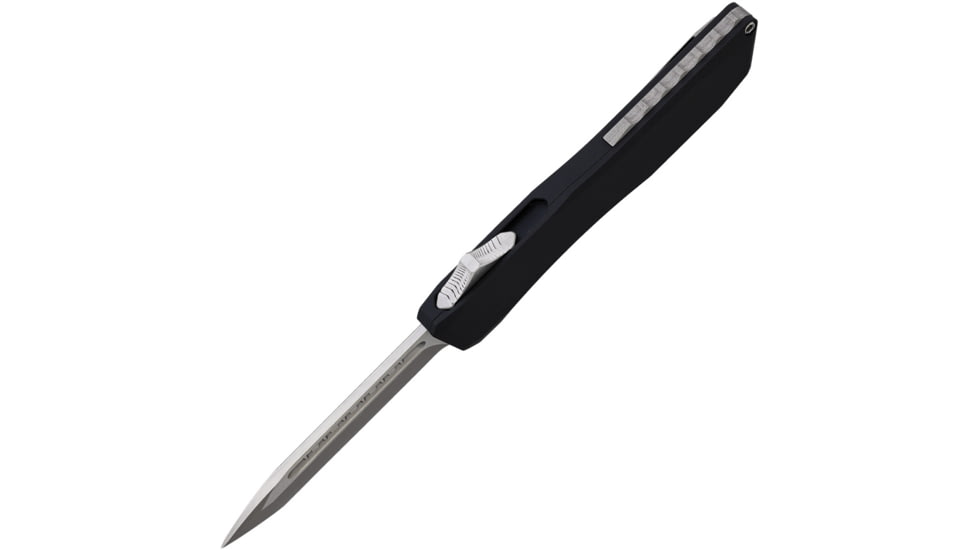 EOS Harpoon OTF Tanto Automatic Folding Knife, 5.38in Closed, 3.75in Stonewash CPM-20CV Stainless Tanto Blade, Black Anodized Aluminum Handle, AUTO BLACK AND SATIN TANTO