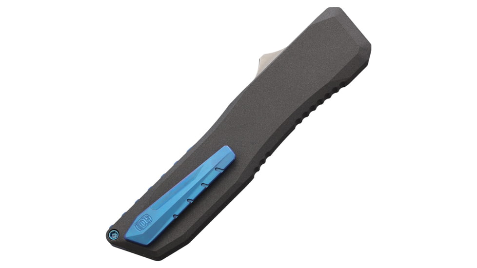 EOS Auto Harpoon OTF Automatic Folding Knife, 3.75in, CPM-20CV Stainless, Tanto Blade, Gray/Blue Aluminum Handle, EOS123