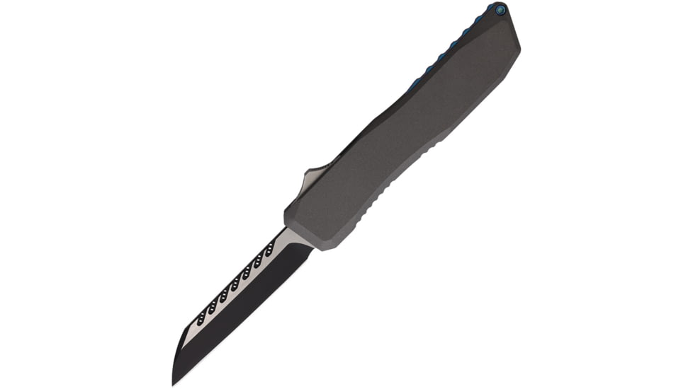 EOS Auto Harpoon OTF Automatic Folding Knife, 3.75in, CPM-20CV Stainless, Tanto Blade, Gray/Blue Aluminum Handle, EOS123