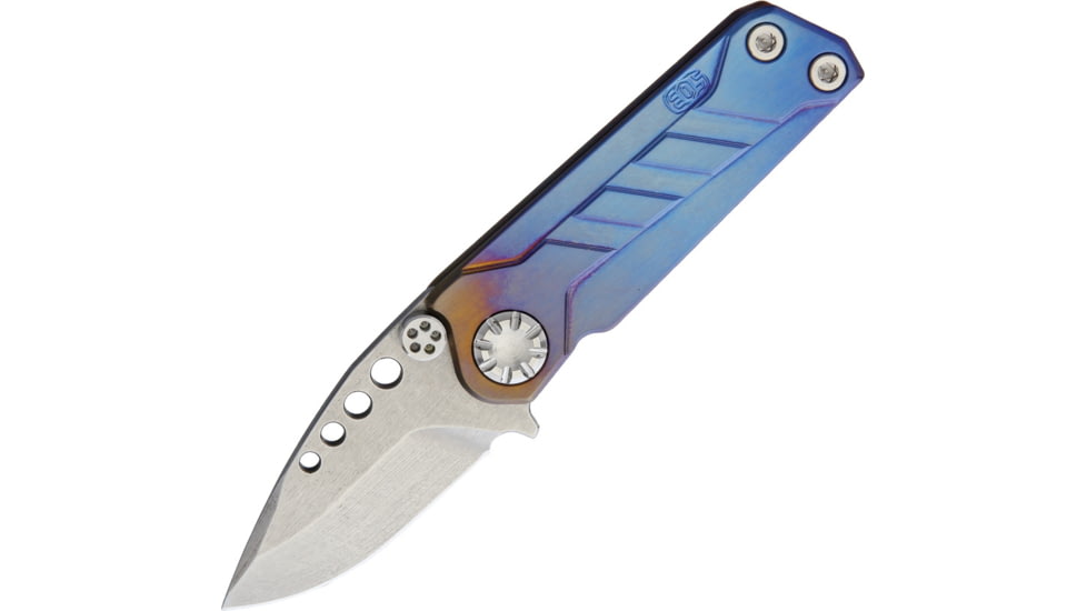 EOS Prawn Folder Anodized Spear Folding Knife, 2in Stonewash SS Spear Point Blade, Anodized Titanium Handle, EOS022