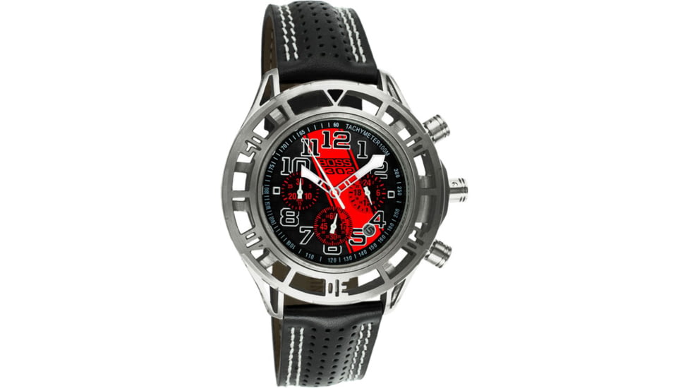 Equipe Eqb101 Mustang Boss 302 Mens Watch - Silver Case, Black Dial w/ Red Stripe