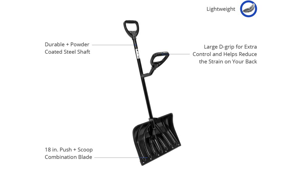 Ergiesystems 18in Two-Handed Ergonomic Snow Shovel, Black SNW101