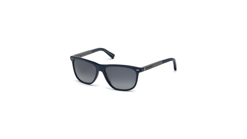Ermenegildo Zegna EZ0009 Sunglasses - Shiny Blue Frame Color, Smoke Polarized Lens Color