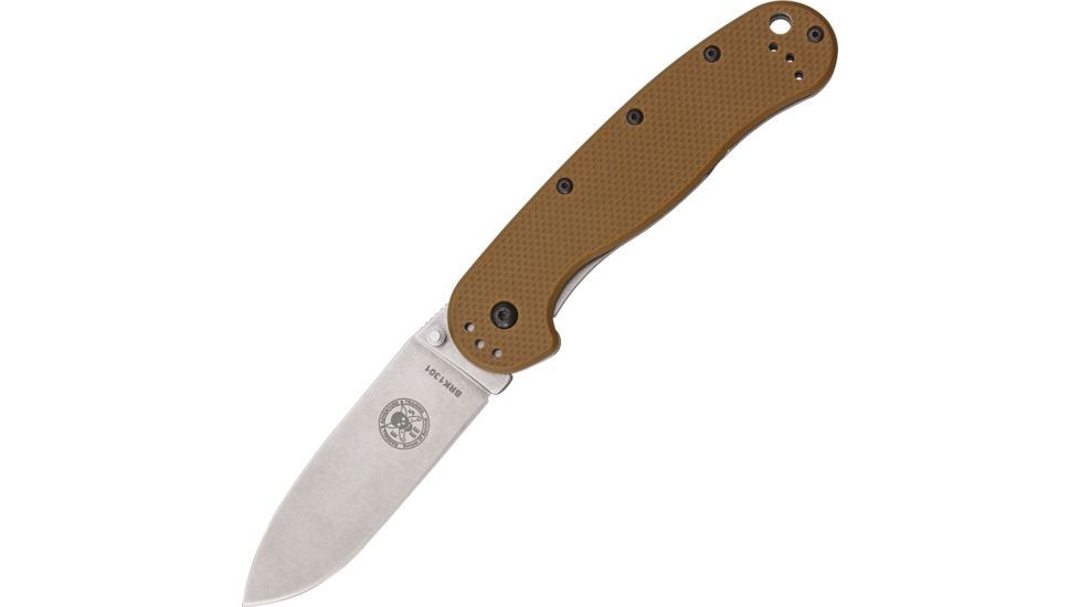 Esee Avispa Framelock Brown D2 Folding Knife,3.5in,D2 Tool Steel,Standard Edge,Stonewash,Coyote Brown,GFN Handle BRK1302CB