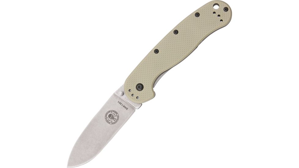 Esee Avispa Framelock Tan D2 Folding Knife,3.5in,D2 Tool Steel,Standard Edge,Stonewash,Desert Tan,GRN Handle BRK1302DT
