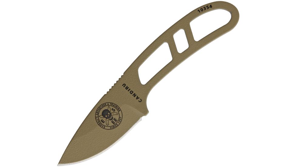 Esee Candiru Fixed Blade Knife w/Kit,2in,Drop Point,Dark Earth,1095 Carbon Steel,Skeletonized Handle, CAN-DE-KIT