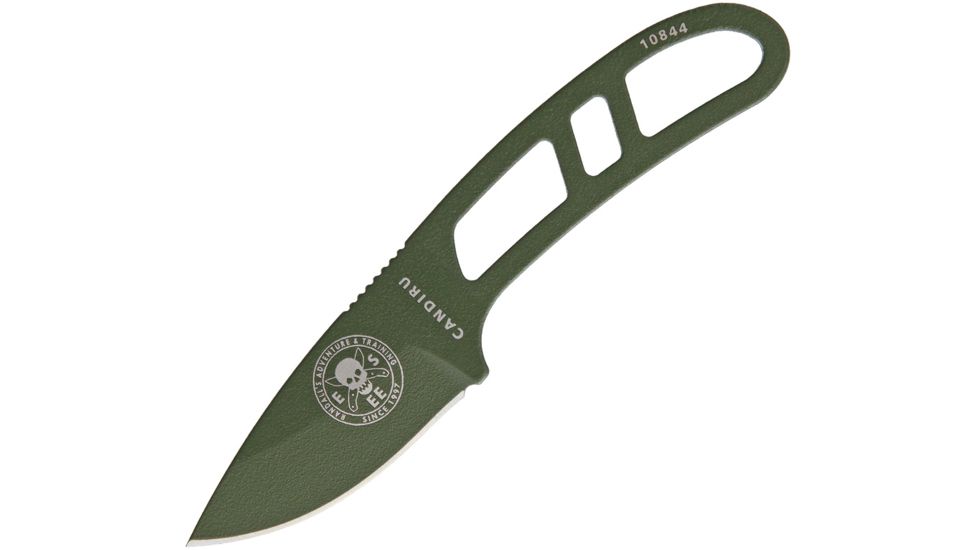 Esee Candiru Fixed Blade Knife w/Kit,2in,Drop Point,OD Green,1095 Carbon Steel,Skeletonized Handle, CAN-OD-KIT