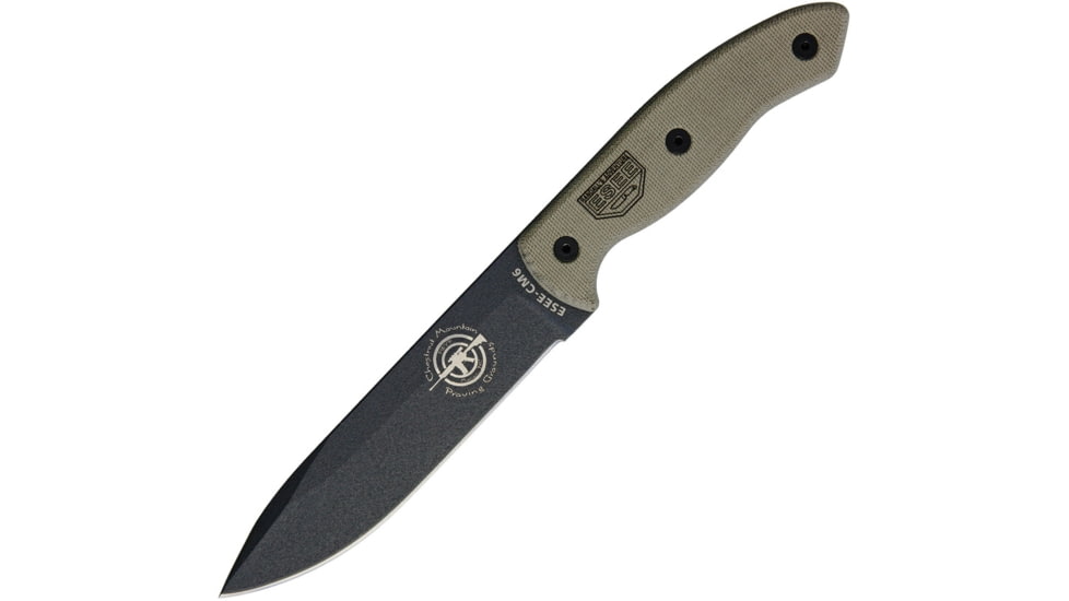 Esee CM6 Combat Tactical Fixed Blade Knife, 11.13in Overall, 5.88in Gray Powder Coated 1095Hc Steel Drop Point, Green Canvas Micarta Handle, Black Kydex Belt Sheath, CM6TG-MICARTA