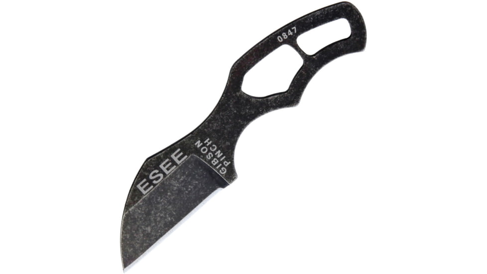 Esee Gibson Pinch Knife, 3.38in Overall, 1.25in Black Stonewash 1095Hc Steel Blade, One-Piece Construction, Black Nylon Sheath, PINCH