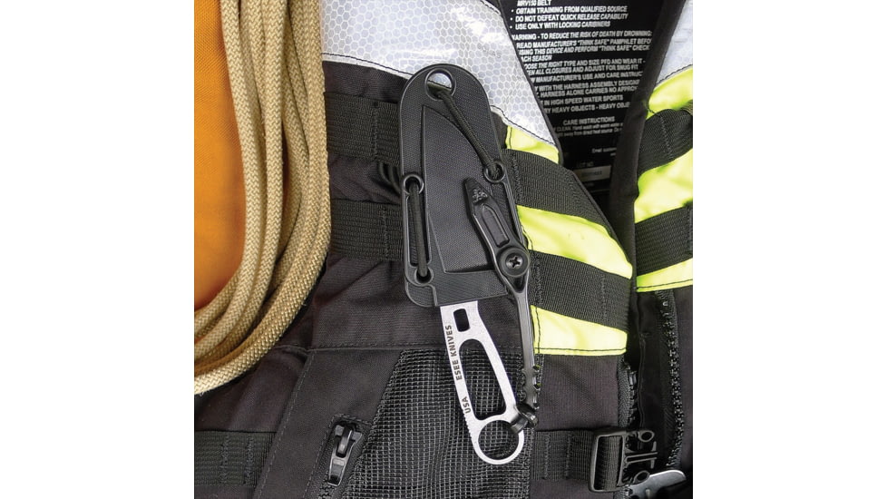 Esee Imlay Rescue Folding Knife, 2.25in Stonewash Partially Serrated 440C SS Blade, One-Piece Construction, Finger Ring, Sheath Includes Retention Strap, Black Nylon Sheath, IMLAY
