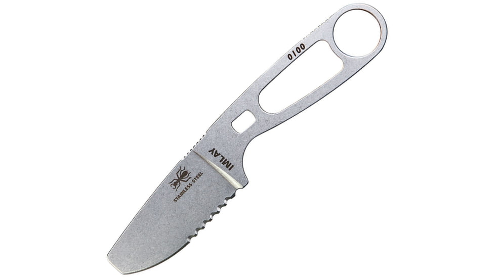 Esee Imlay Rescue Folding Knife, 2.25in Stonewash Partially Serrated 440C SS Blade, One-Piece Construction, Finger Ring, Sheath Includes Retention Strap, Black Nylon Sheath, IMLAY