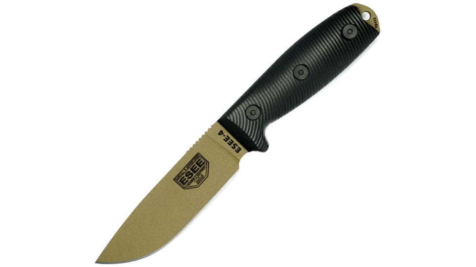 Esee Model 4 3D Fixed Blade DE Knife, 4.5 dark earth powder coated 1095HC steel blade, Black 3D machined G10 handle, 4PDE-001