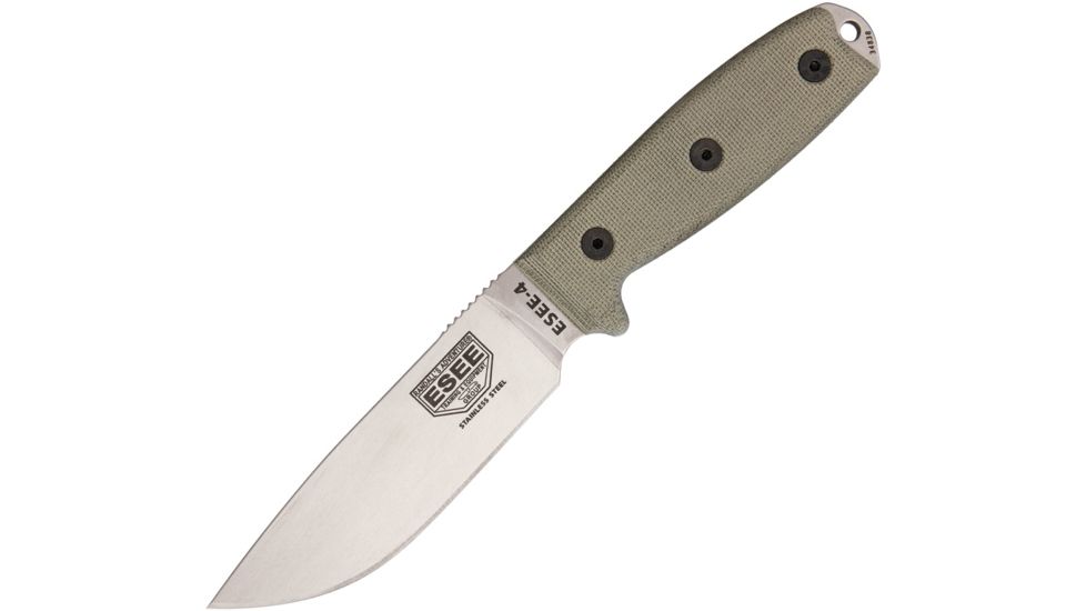 Esee Model 4 Fixed Blade Knife, 9in, 3.625in, Drop Point, Green, Canvas Micarta Handle ES4PMBSS