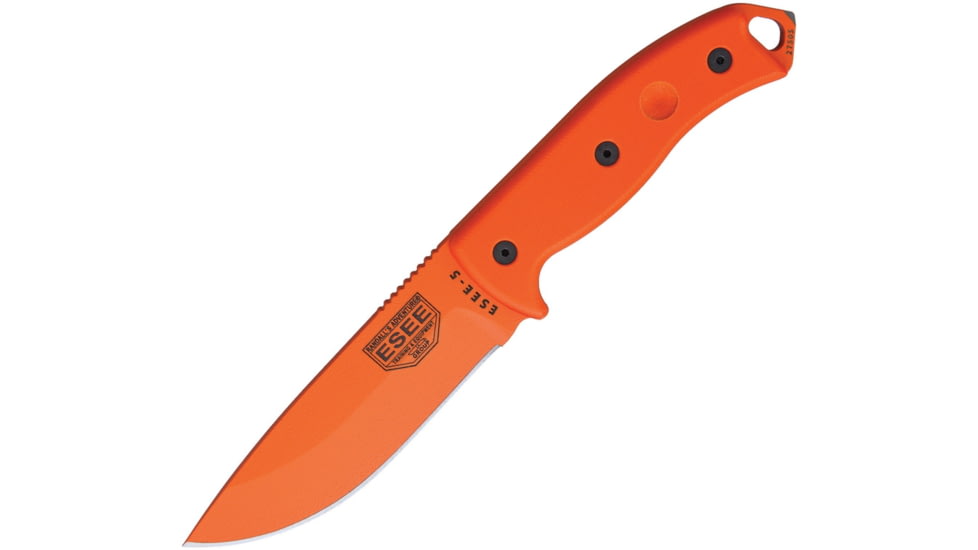 Esee Model 5 Fixed Blade Knife, Sheath, 5.25in, Orange Powder Coat Stainless, Orange G10 Handle ES5POROR