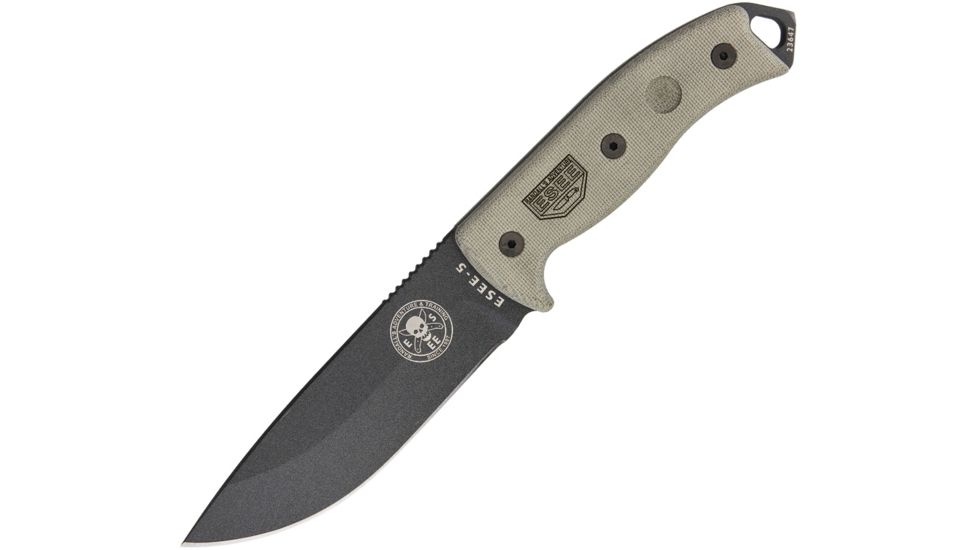 Esee Model 5 Tactical Fixed Blade Knife, 5.25in, 1095 Carbon Steel, Canvas Micarta Handle ES5PTG