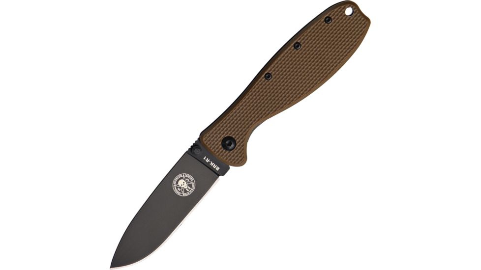 Esee Zancudo Framelock Br/Blk D2 Folding Knife,3in,D2 Tool Steel,Standard Edge,Black EDP Coated,Coyote Brown,GRN Handle BRKR2CBB
